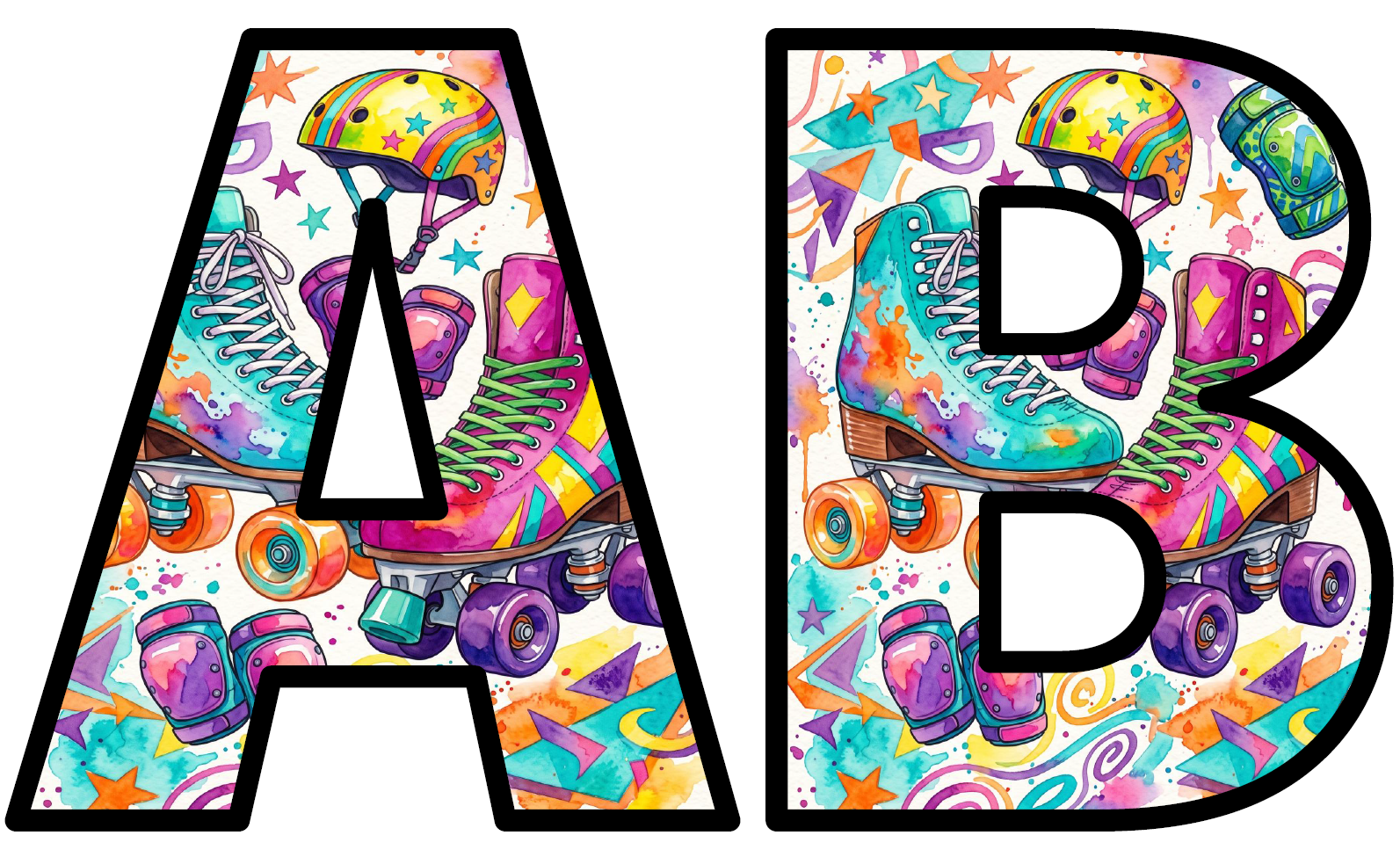 Retro Rollerskates Formal Font Full Lettering Set (A-Z | a-z | 0-9 | all signs)